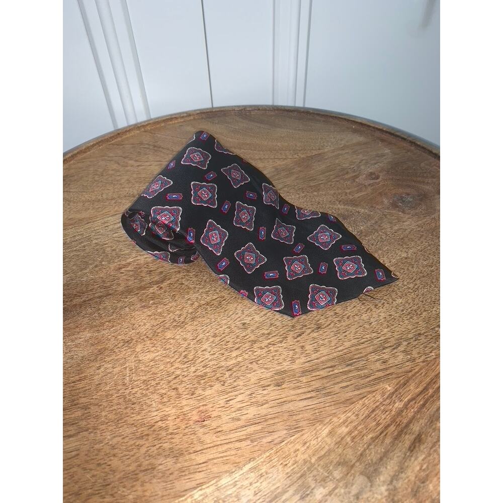 Andhurst Men's Designer Silk Tie Black‎ with Red & Blue Geometric Pattern